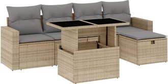 vidaXL Juego De Sof&aacute;s Jard&iacute;n Con Cojines 6 Pzas Rat&aacute;n Sint&eacute;tico Beige Vidaxl