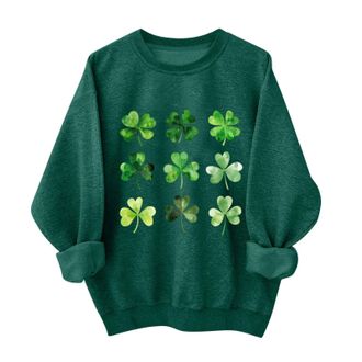 Generic St Patricks Day Tops Crew Neck Long Sleeve Shamrock Printed Green Top Paddys Day Sweatshirt Irish Tops St Patricks Outfits Lucky Gifts (Size 16-18)