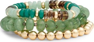Nordstrom 3-Pack Beaded Bracelets in Green Multi- Gold at Nordstrom