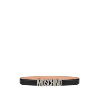 Moschino Belts, female, Black, Size: 75 CM Black Leather Logo Buckle Belt