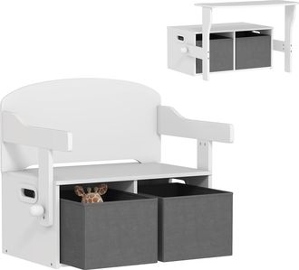 OEM Banco Infantil Convertible 3 En 1 Juego De Mesa Y Silla Ba&uacute;l De Juguetes Con Cubos De Tela Extra&iacute;bles Blanco