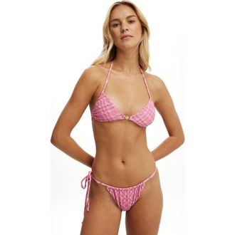 Cotton On Womens Side Gather Bralette Bikini Top in Tessa Check Pink Texture at Nordstrom, Size Medium