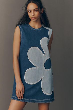Pilcro Sleeveless Floral Denim Mini Dress