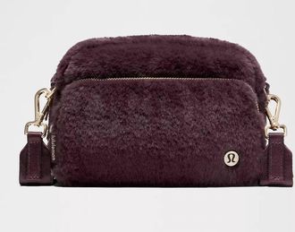 lululemon Womens Everywhere Plush Fleece Crossbody Bag In Black Plum/gold