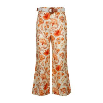 Zimmermann Linnen Broek met Bloemenprint en Wijde Pijpen - Dames - Wijde Broeken - Veelkleurig - S - Linnen - Broeken