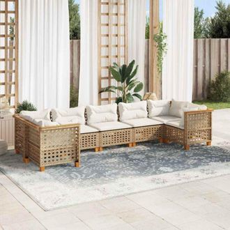 vidaXL Vidaxl - Set Sof&aacute;s De Jard&iacute;n 7 Piezas Y Cojines Rat&aacute;n Sint&eacute;tico Beige