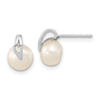 Diamond2Deal 14k White Gold 7-8mm Button Freshwater Cultured Pearl Stud Earrings