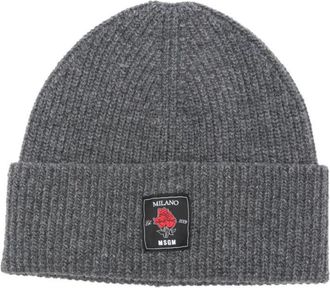 Msgm Grey Logo Beanie Hat