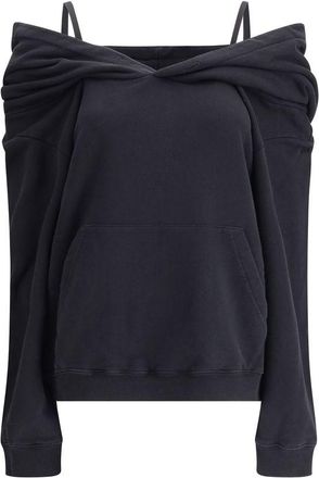 Maison Margiela Womens Offshoulder Hoodie Pullover - Black Cotton - Size Medium