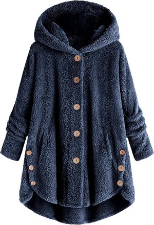 Generic Bed Jackets For Women Plus Size Fuzzy Fleece Coat Cozy Button Jacket 2025 Trendy Formal Cardigans Women (2-Navy, XXL)