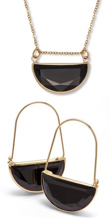 Palm Beach Jewelry Black Crystal Goldtone Geometric Necklace and Earrings Set