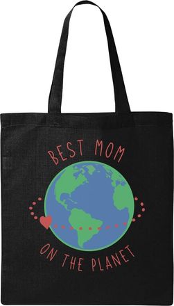Generic Best Mom On The Planet Earth Sketch Natural Ecological Cotton Tote Bag Black