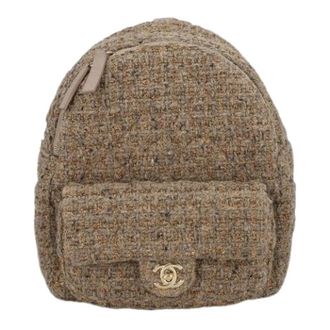 Chanel Pre-owned Wool Boucl&eacute; Quilted Rugzak - Dames - Vintage Rugzakken - Bruin - ONE Size - Wol - Vintage