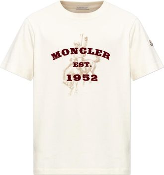 Moncler Tops, Heren, Beige, L, Katoen, T-shirt met logo