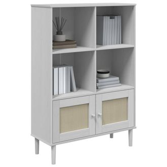 Berkfield Home Beautiful Bookcase SENJA Rattan Look White 90x35x130 cm Solid Woo | Size: 90 x 35 x 130 cm