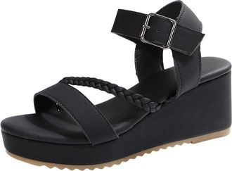 Generic Strappy Sandals for Women Comfortable Casual Ladies Sandal Open Toe Solid Color Stylish Thick Sole Versatile Breathable Wedge Sandals Summer Beach