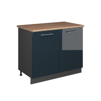 Vicco Mueble Bajo Para Fregadero Fame-line, Azul Oscuro Alto Brillo/antracita, 100 Cm, Et Roble, Vicco