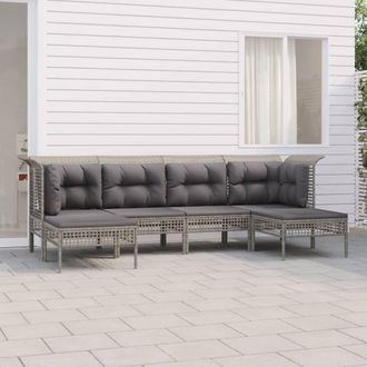 vidaXL Set De Muebles De Jard&iacute;n 6 Pzas Y Cojines Rat&aacute;n Sint&eacute;tico Gris Vidaxl