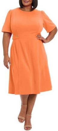 London Times Short Sleeve Fit & Flare Midi Dress in Persimmon Orange at Nordstrom Rack, Size 20W