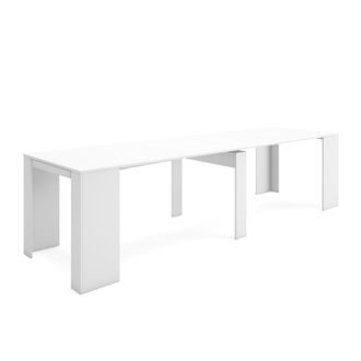 Skraut Home Mesa de comedor extensible efecto madera blanco 302x90x77cm