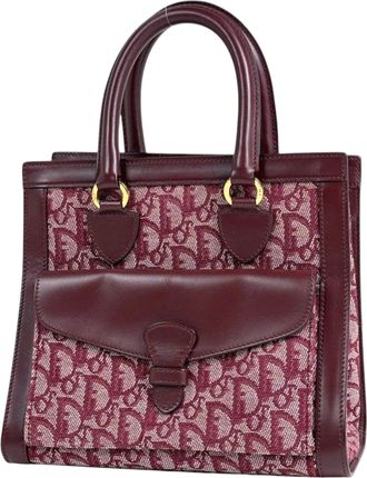 Dior Bordeaux Canvas Leather Handbag Tote Bag (Pre-Owned)