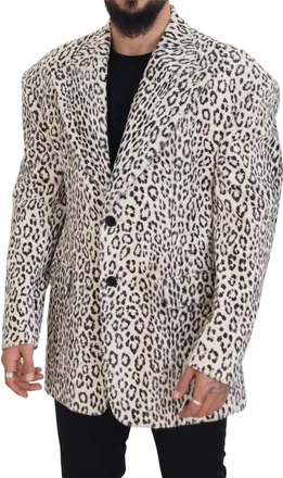 Dolce & Gabbana Mens White Leopard Single Breasted Coat Blazer Cotton Elastane Clothing