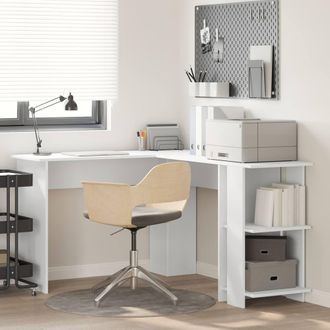 Berkfield Home Corner Desk with Storage White 140x113, 5x75cm | Size: 5x75 cm
