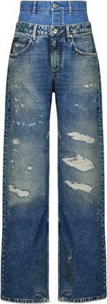 Dolce & Gabbana Jeans, Dames, Blauw, S, Denim, Distressed Wide-Leg Denim Jeans