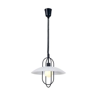 Netlighting Riva Rise & Fall Dome Pendant E27 Matt Black Opal White Glass Shade