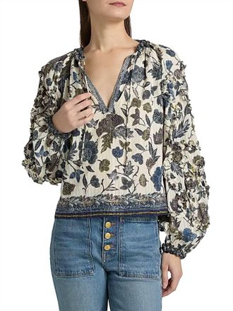 Ulla Johnson Azrou Long Sleeve Blouse In Porcelain