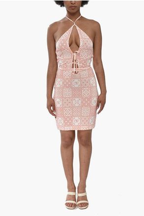Off-white Stretch Viscose Mini Dress MAIOLICA with Lace-up Detail size 42