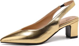 Generic Womens Mid Block Heel Wedding Pumps Slip on Bridal Sandals Pointed Toe Slingback Party Prom Dress Shoes,Gold,4.5 UK