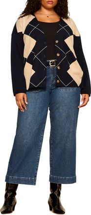 Sanctuary Arden Argyle Cardigan in Loma Argyle Blue at Nordstrom, Size 1X