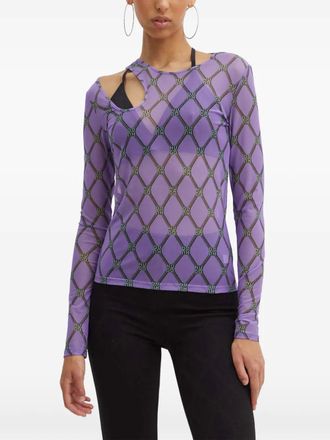 HUGO BOSS Top met kettingprint en uitgesneden details - Paars