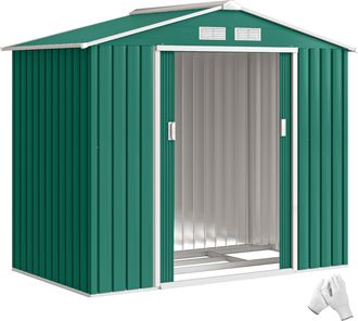 OEM Caseta De Jard&iacute;n 213x130x185 Cm Cobertizo Met&aacute;lico De Exterior Para Almacenamiento De Herramientas Verde Oscuro