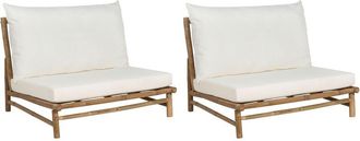Beliani Conjunto de 2 sillas de bambú madera clara y blanco TODI con respaldo cojines mobiliario de interior y exterior jardín claro y blanco crema