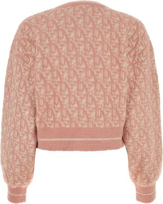 Palm Angels Womens Embroidered Nylon Blend Sweater Beige Virgin Wool