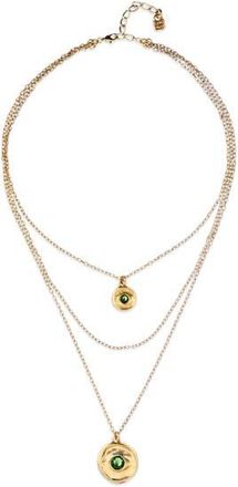 UNOde50 Triple Necklace Plated in 18K Gold with 2 Eye Charms and Green Faceted Crystal at Nordstrom