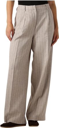 Selected Wijde Linnen Broek voor Dames - Dames - Wijde Broeken - Beige - L - Linnen - Broeken