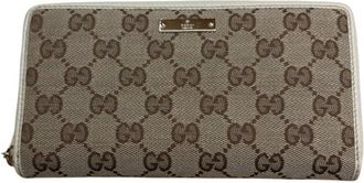 Gucci Beige Canvas Leather Long Wallet (Bi-Fold) (Pre-Owned)