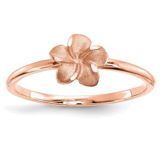 Diamond2Deal 14k Rose Gold Brushed & Polished Diamond-Cut Plumeria Ring