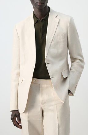 Mango Amalfi Linen Slim Fit Blazer in Ecru at Nordstrom, Size 38