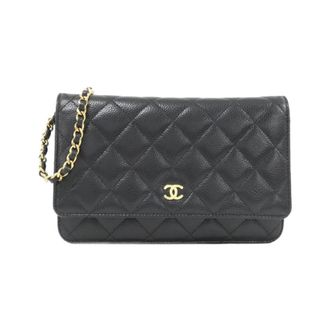 Chanel Black Grained Calfskin Chain/Shoulder Wallet (Pre-Owned)
