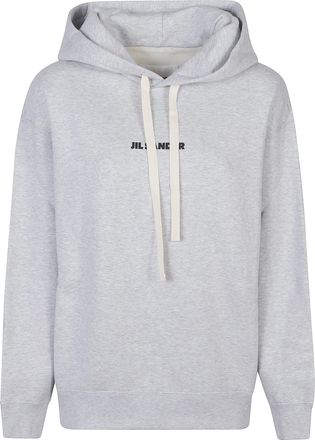 Jil Sander Grey Drawstring Hood Cotton Hoodie