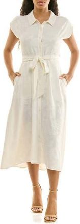 Nina Leonard Floral Cap Sleeve Shirtdress in Ivory at Nordstrom Rack, Size Medium