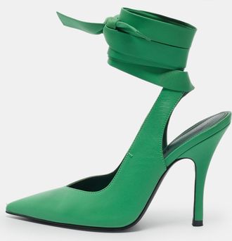 The Attico Green Leather Venus Ankle Wrap Pointed Toe Pumps