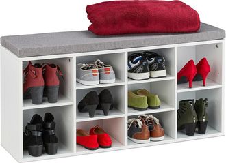 Relaxdays Scarpiera Panca a 10 Scomparti, 52,5x104x30cm, Portascarpe da Ingresso, Seduta con Cuscino Imbottito, bianco - Relaxdays