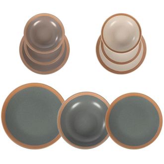 Trade Shop TrAdE Shop Traesio - Set Servizio Di Piatti In Stoneware 18 Pz Da Tavola Design Classico Elegante Con Bordo