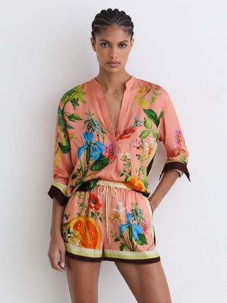 Reiss Pink Tropical Scarf-print Drawstring Shorts, 4
