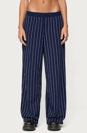 Edikted Mercer Pinstripe Wide Leg Pants in Navy at Nordstrom, Size X-Small